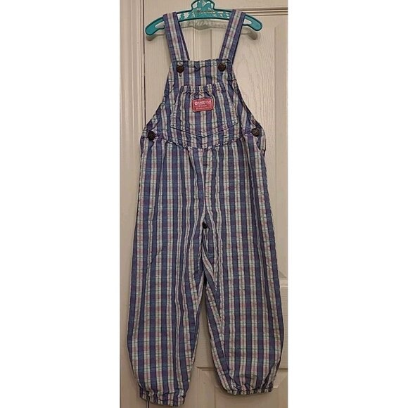 Osh Kosh B’Gosh Other - Osh Kosh B’Gosh Vintage Vestbak Pink Purple Plaid Overalls Bubble 4T Romper Deni